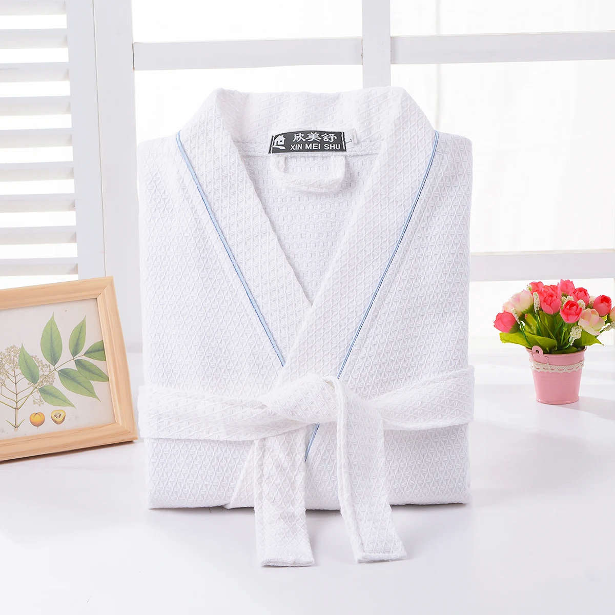 Cotton Bathrobe Waffle Spring Summer Thin Morning Robe Long Hotel Beauty Salon Bathrobe Women Sleepwear Sexy Pajamas Bath Robes