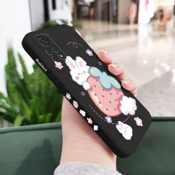 Strawberry Rabbit Phone Case - Cute Cartoon Design Cover for Redmi Note 10 5G (Black)