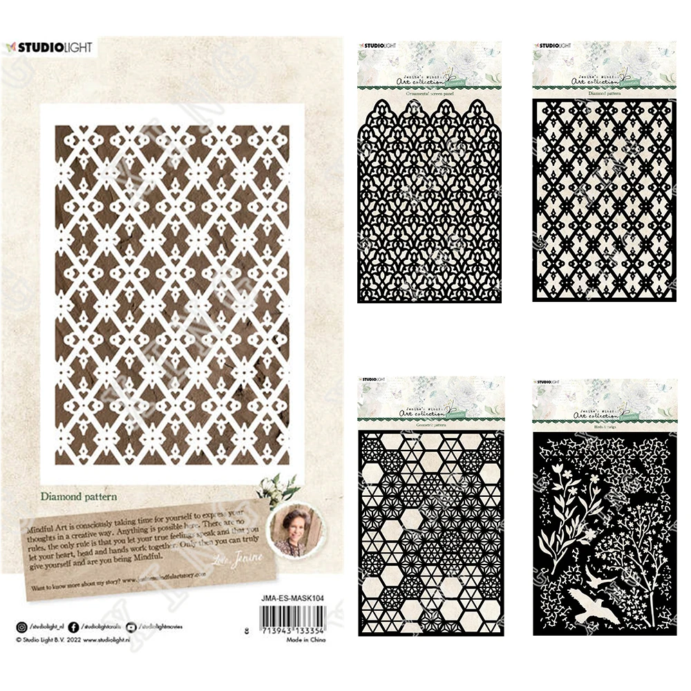 

New Ornamental Screen Panel Diamond Geometric Pattern Bird Twig Painting Scrapbook Coloring Embossing Album Diy Layering Stencil