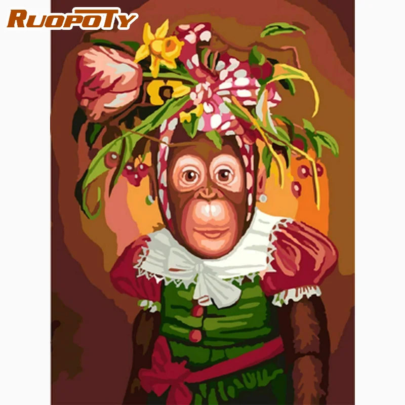 

RUOPOTY Modern Painting By Numbers Monkey On Canvas Wall Decors Gift Paint Adults Crafts Artwork Diy Gift