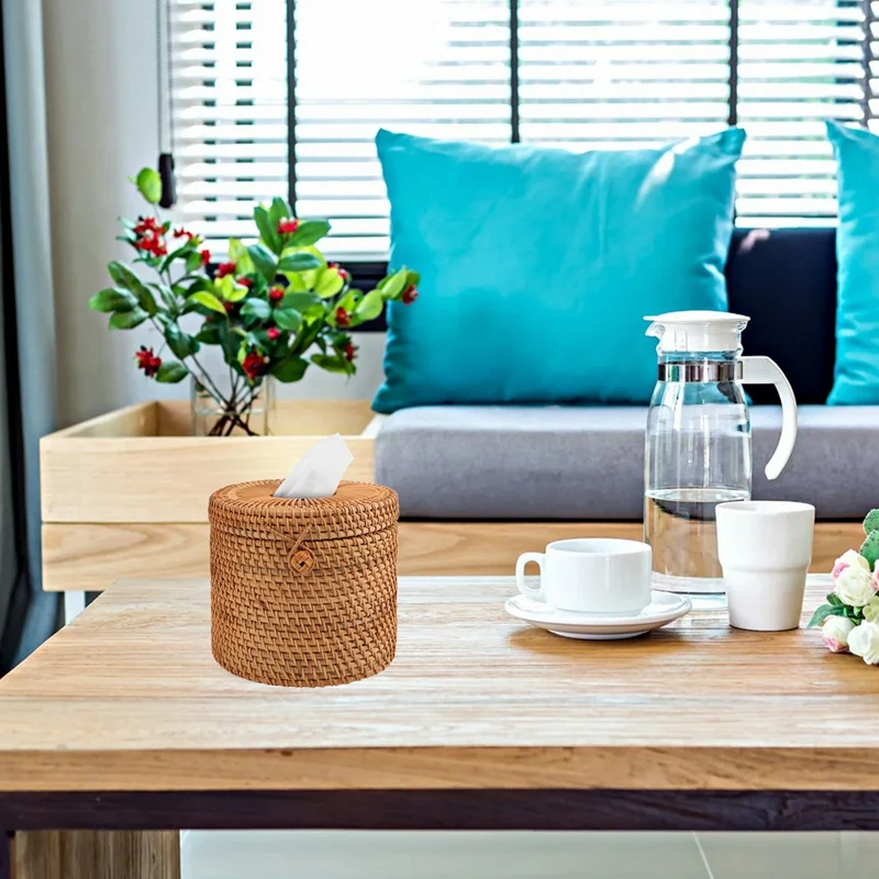 Round Rattan Tissue Box Vine Roll Holder Toilet Paper Cover Dispenser For Barthroom Home Hotel And Office tissue holder