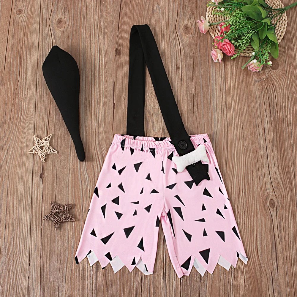 Children's Summer Clothing Boys Girls Halloween One-shoulder Strap Geometric Pattern Shorts