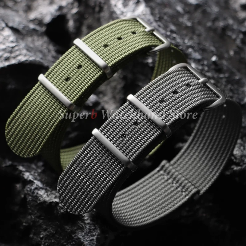 Army Green Ribbed Nylon Military Watch Strap - Versatile Watchband Accessory