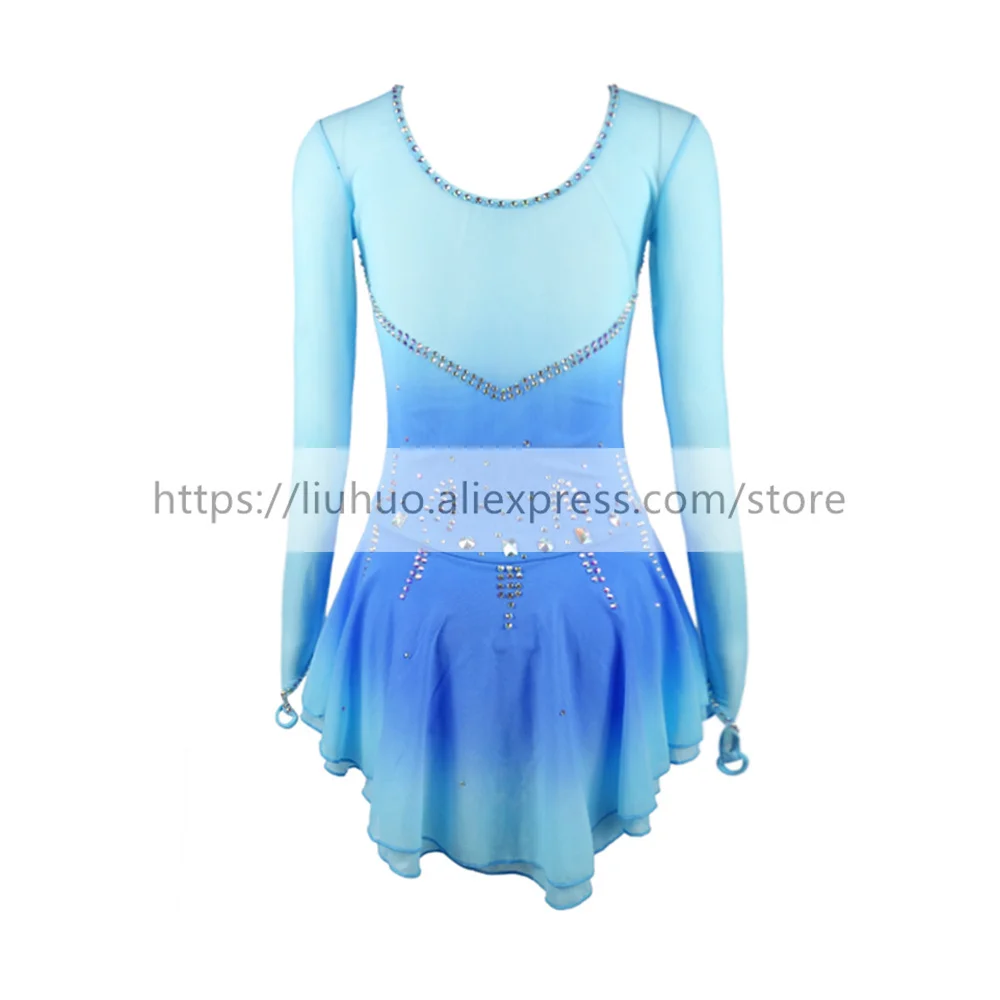 LIU HUO Kids Women's Girls' Figure Ice Skating Dress Ballet Dance Stage Performance Stretch Competition Costumes Blue Gymnastics