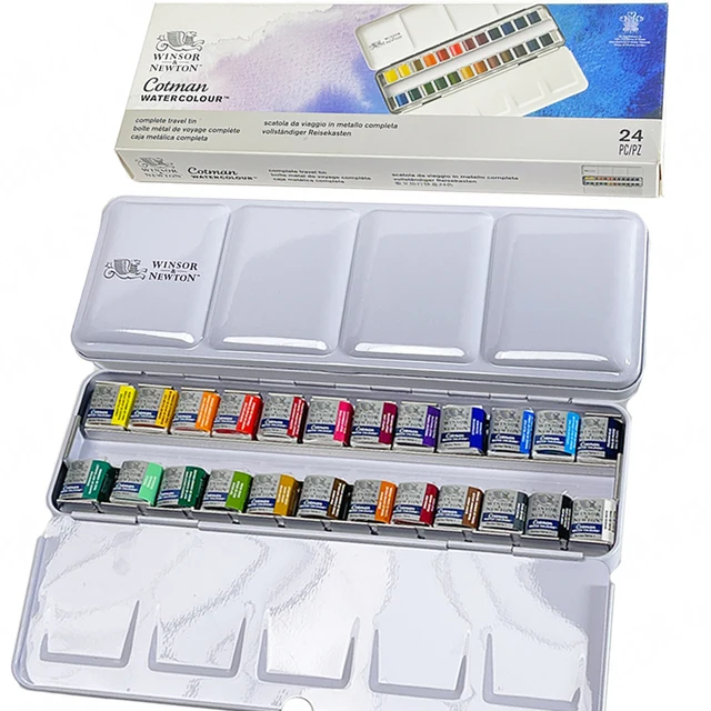 Winsor Newton Cotman Solid Watercolor Paint 24 Half Pans Colors Metal Color Pattle Set Professional Artist Pigment Aquarelle