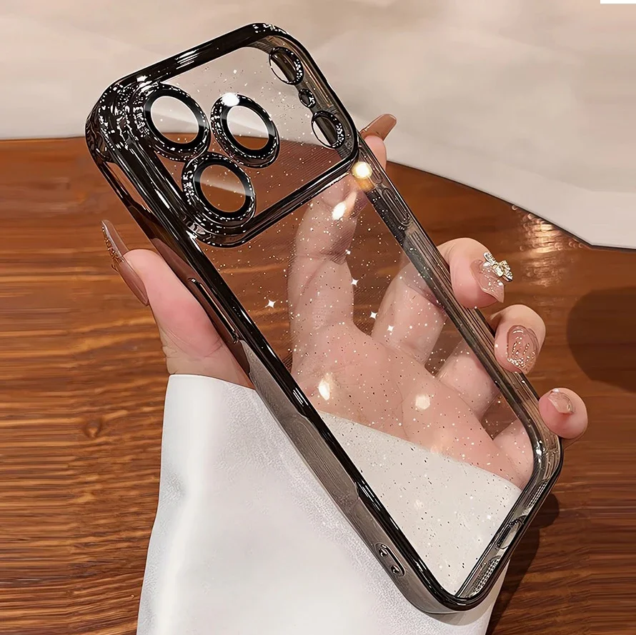 Premium Glitter Plated Clear Case with Lens Protection & Transparent Bling Cover