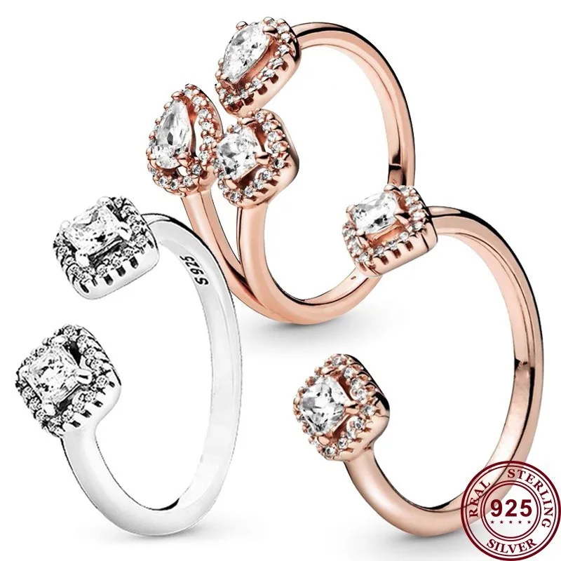 

Hot 925 Sterling Silver Exquisite Geometric Square Opening Original Women's Ring Wedding Gift High Quality Charm Jewelry