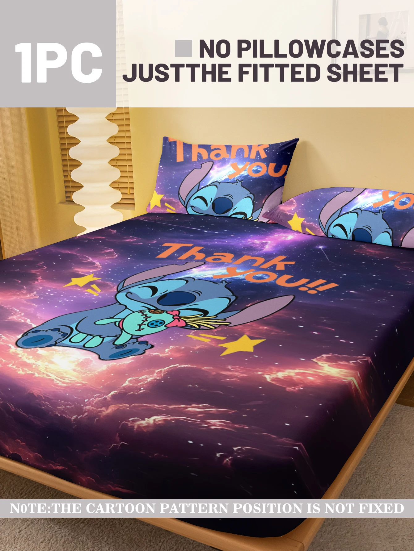 1 cartoon cute Stitch pattern digital printed frosted Fitted Sheet,bedroom printed bed cover,bedding(No pillowcase) 2