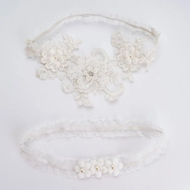 Wedding Thigh Rings 2Pcs/Set Womens Bridal Stretch Wedding Thigh Rings Embroidery Flower Faux Pearl Rhinestone Jewelry Prom Party Leg Garter