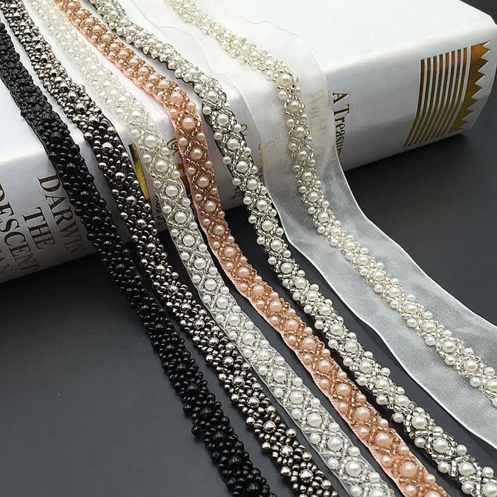 Handmade Decoration Bridal Applique Wedding Pearl DIY Ribbon Beaded Dress Decor Lace Trim