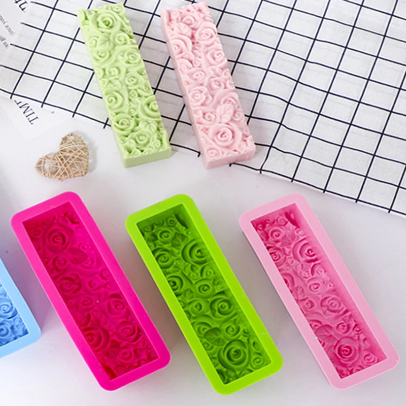 Soap Silicone Mold DIY Rectangular Embossed Rose Flower Soap Making Mould Chocolate Baking Molds Gifts Craft Supplies Home Decor