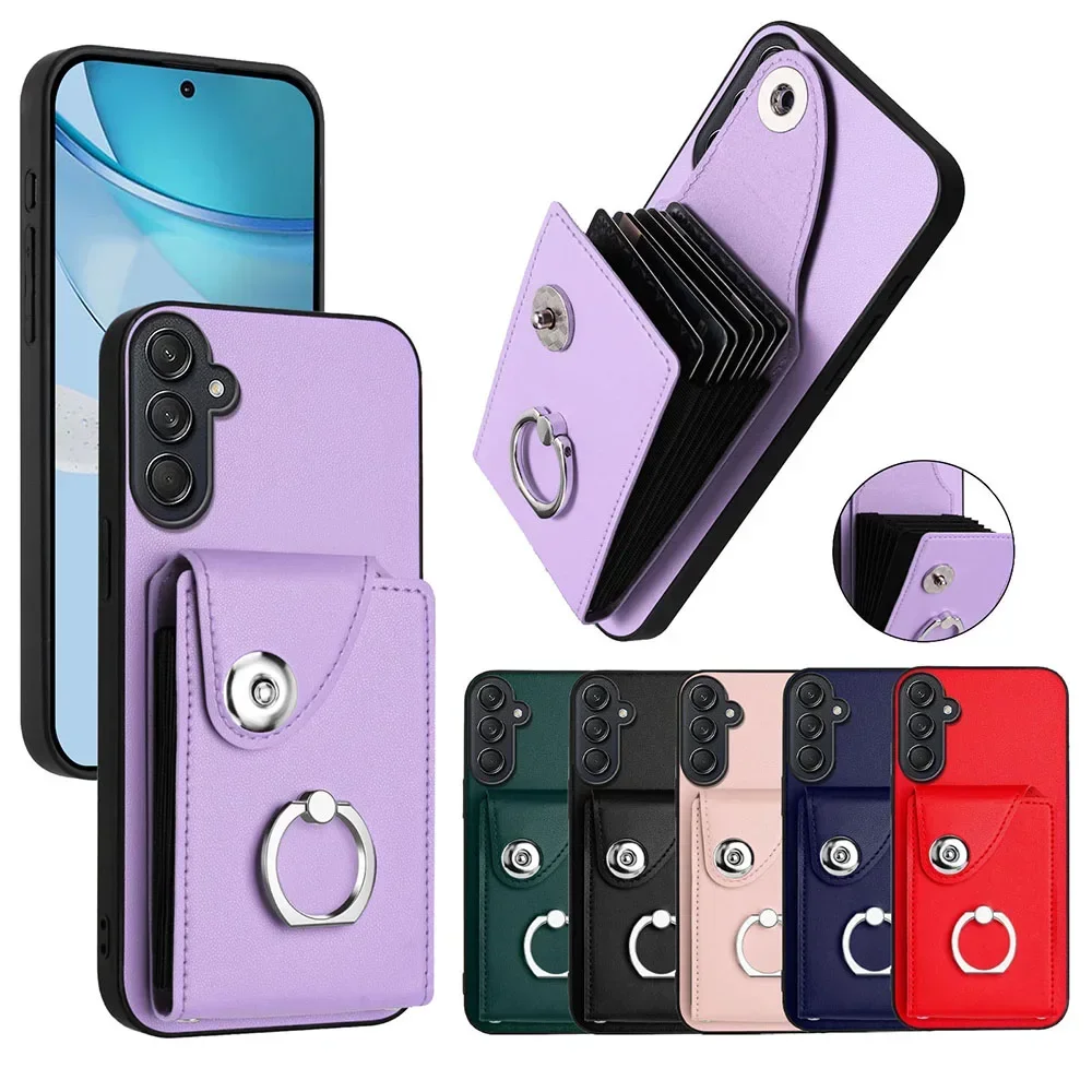 Leather Ring Vertical Card Holder Wallet Case
