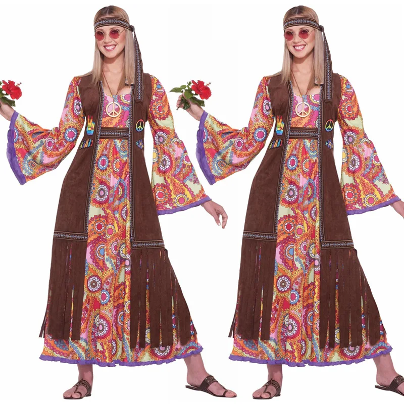 

Halloween Costumes for Women 60S 70S Retro Hippie Love Costume Carnival Fancy Dress Hippie Costume Cosplay