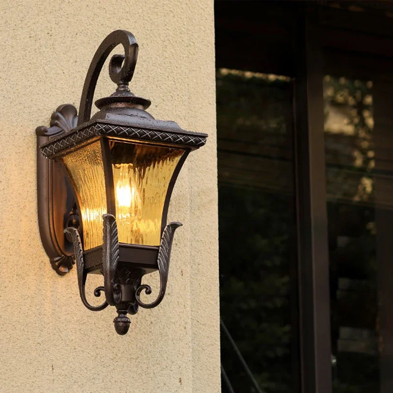 European Style Retro Wall Lamp Acrylic Transparent Cover Decorative Lamp Entrance Garden Courtyard Corridor Outdoor Porch Lights