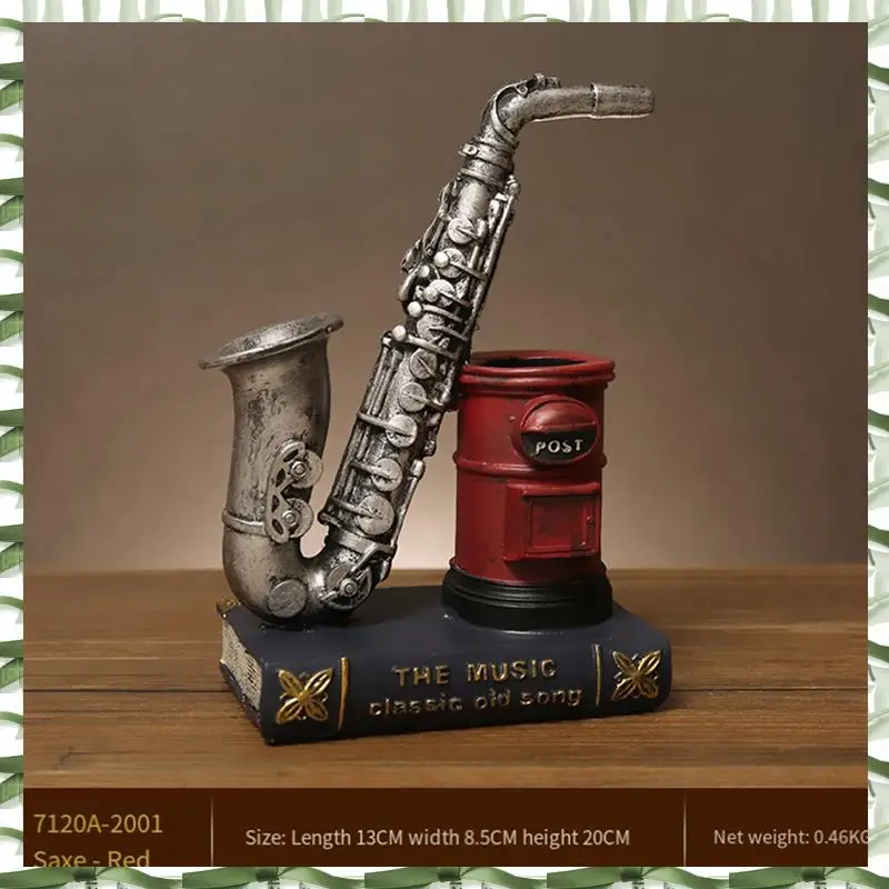 Saxophone Resin Waterproof Pencil Holder For Desk Makeup Brush Holder Office Supplies Resin Ornaments, Yellow 13 X 8.5 X 20Cm