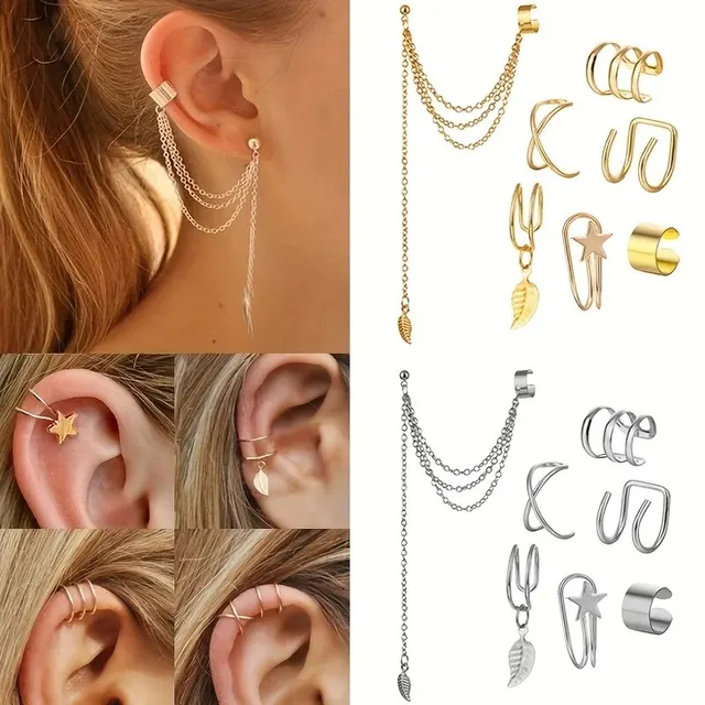 14pcs for Set Simple Chain Earrings C- Shaped Geometric Star Elegant Ear Jewelry Decorations For Banquet 1
