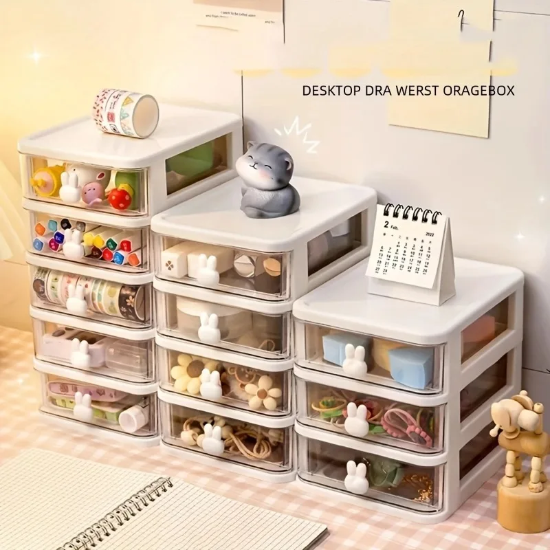 Cute Rabbit Desktop Organizer Drawer Style Student Stationery Jewelry Cosmetic Multi-function Storage Rack