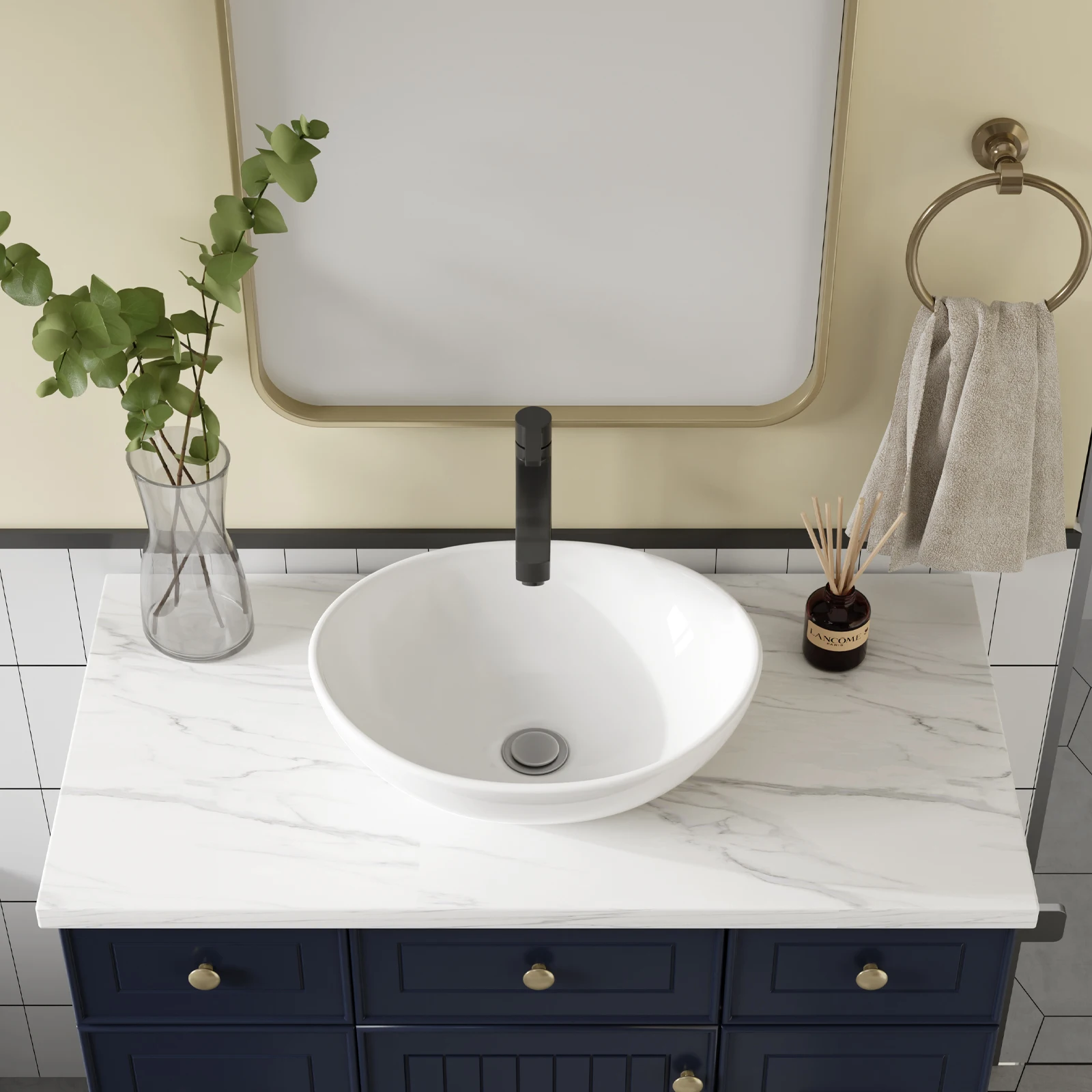 Oval Bathroom Sink, Bathroom Vessel Sink, White Vessel Sink, Bowl Sink Countertop Modern Egg Shape 40 * 33 * 14.5cm 3