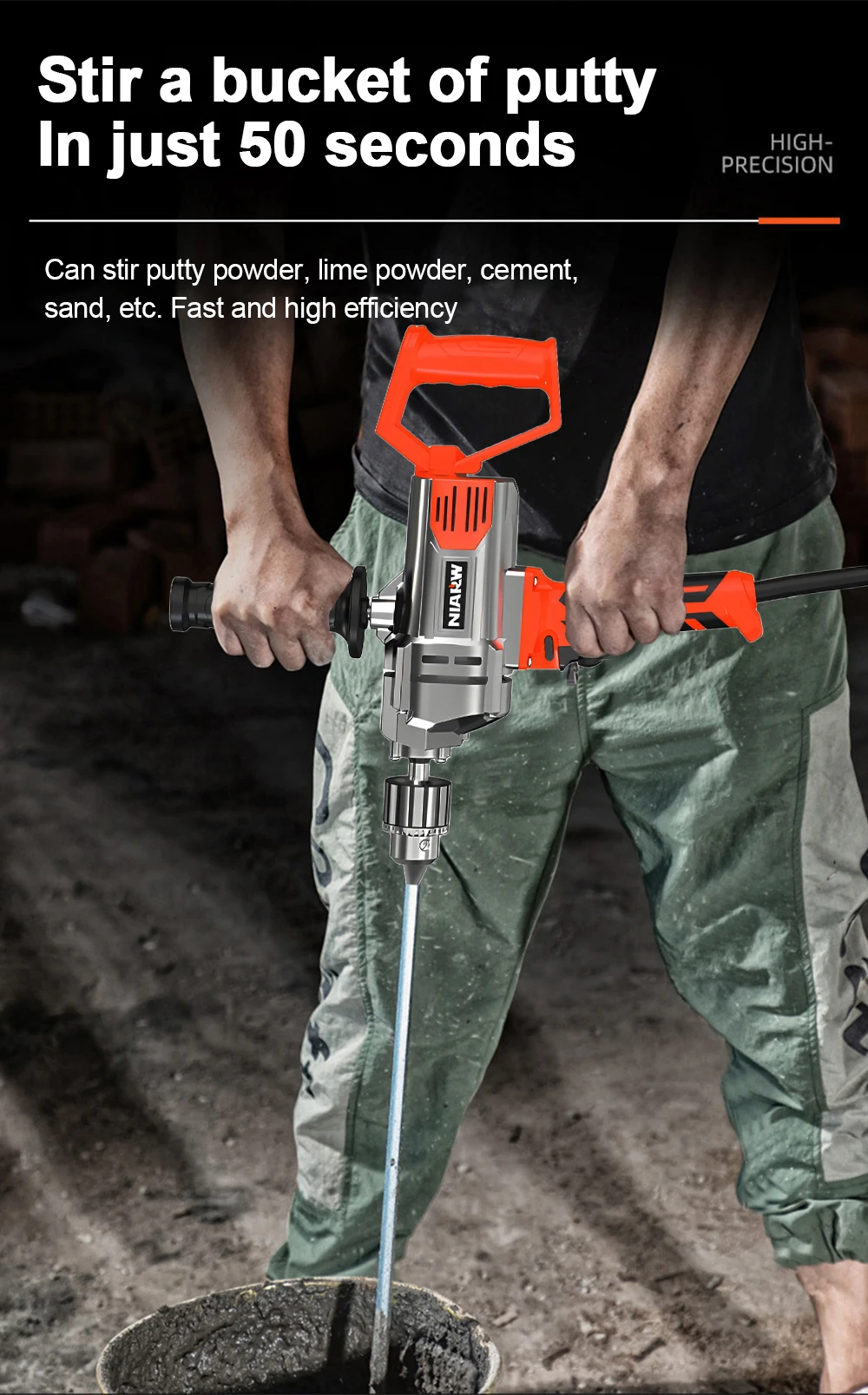 Handheld Mixing Drill Multi-Functional Mortar Mixer Putty Mixing Electric Drill