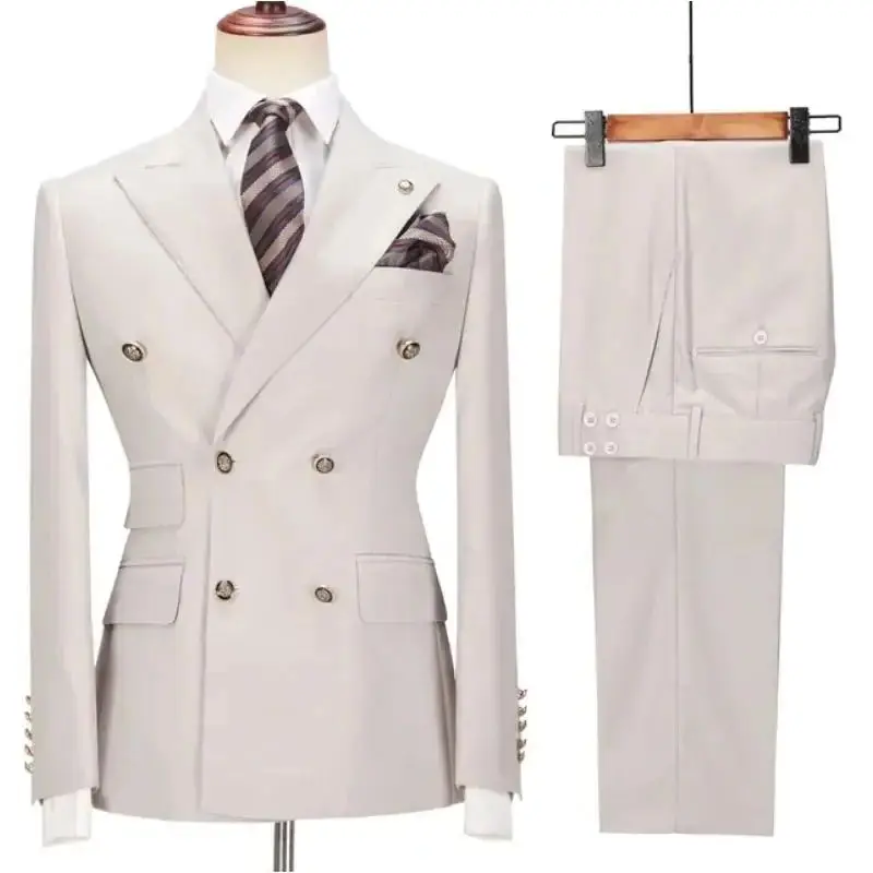 Costume 2 pièces Beige à Double boutonnage pour hommes