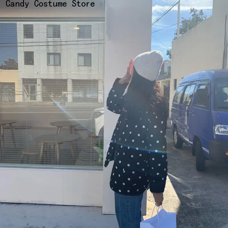 Female Long Sleeve Outwear Elegant Tops New Winter Polka Dot Women Coat O-Neck Warm Loose Casual Jacket