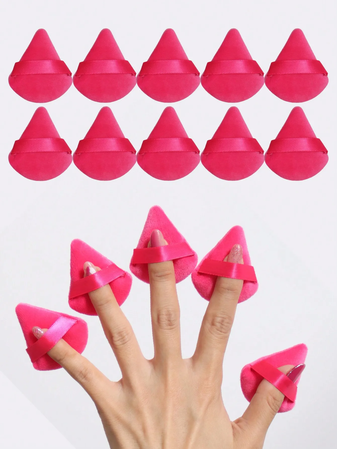 10pcs Triangle Shape Velvet Powder Puffs, Soft Makeup Blender Sponges For Face Contouring, Eyes & Corners 5