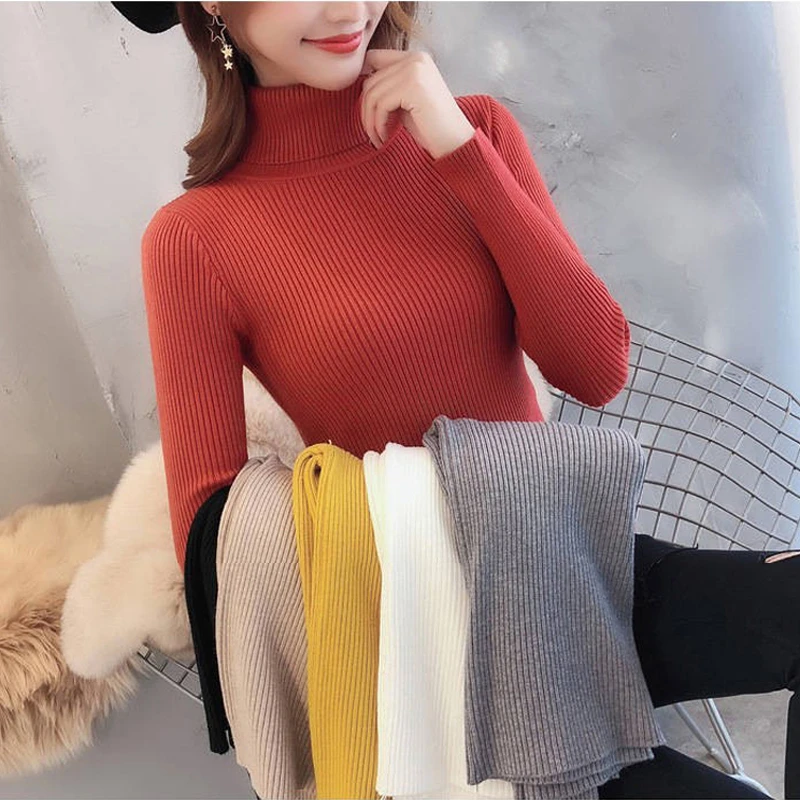 ugly christmas sweater JMPRS Fashion Korean Turtleneck Women Sweater Autumn Winter Pullover Slim Ladies Basic Knit Top Casual Solid Jumper Sueter cute sweaters