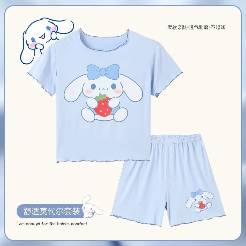 

Cinnamoroll Hello Kitty Anime Kawaii Sanrio Short-Sleeved Pajamas Summer Cute Kuromi Childre Princess Clothing Gifts for Kids