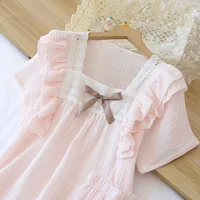 Japanese summer new short-sleeved shorts ladies pajamas set 100% cotton crepe solid color fresh home clothes two-piece set - Image 5