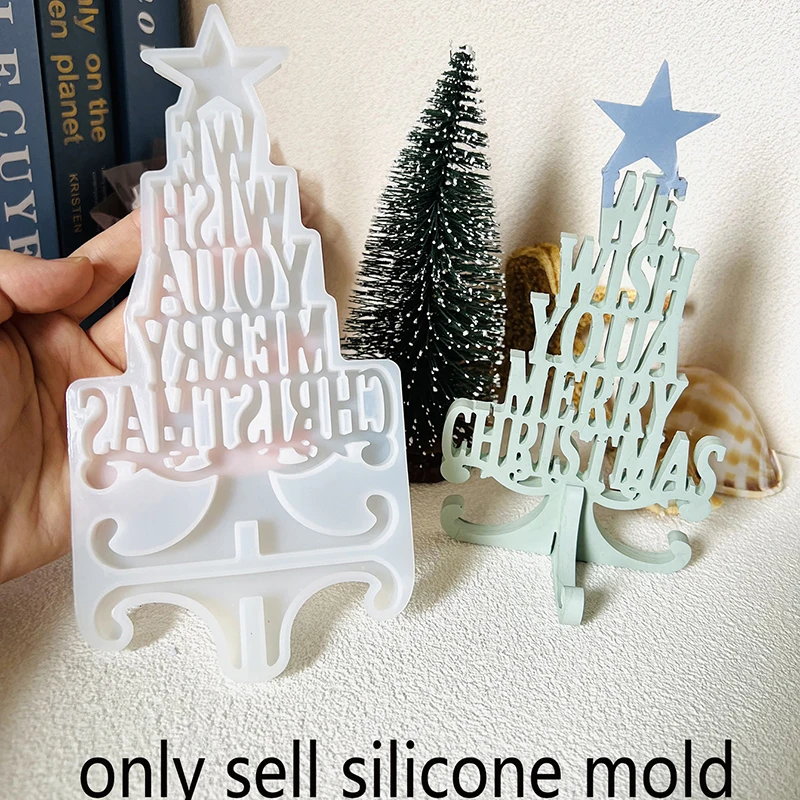 Silicone mold Merry Christmas English ornament for DIY decoration aroma plaster epoxy resin clay