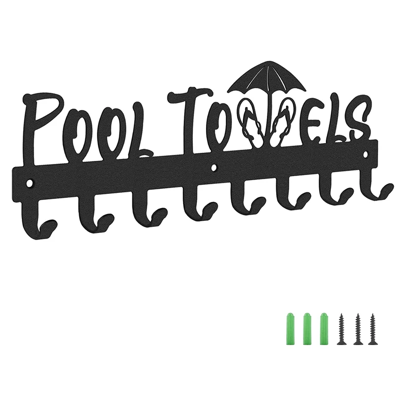 

Pool Towel Rack With 8 Hooks, Towel Holder Wall Mounted For Outdoor Or Bathroom, Towel Hanger For Hanging Bathrobes