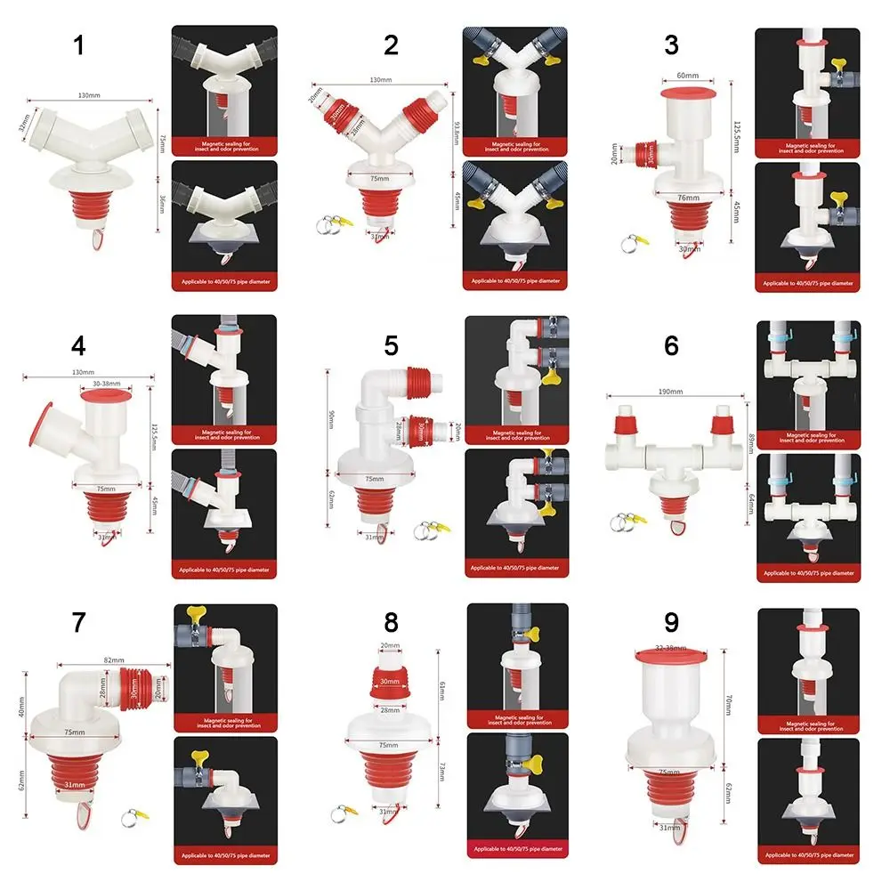 Floor Drain Joint Adapter Kitchen Drain Connector Washing Machine Floor Drain Adapter Tees Joint Multifunctional Tee Connector Anti-overflow Anti-odor Sewer Elbow Pipe Connector