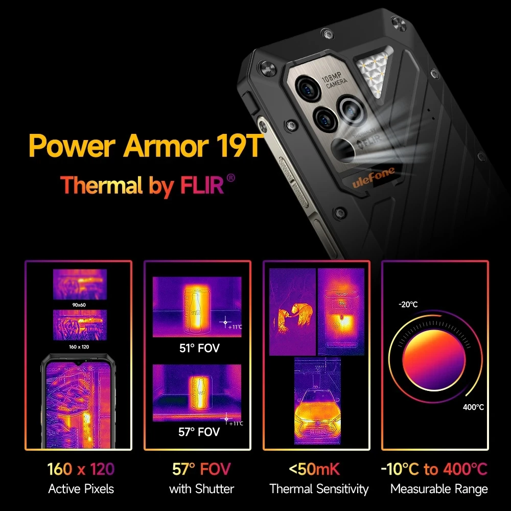 Ulefone Power Armor 19T Rugged Phone Thermal Imaging 17GB RAM +256GB ROM Mobile Phones Helio G99 108MP 9600mAh 66W Cellphone