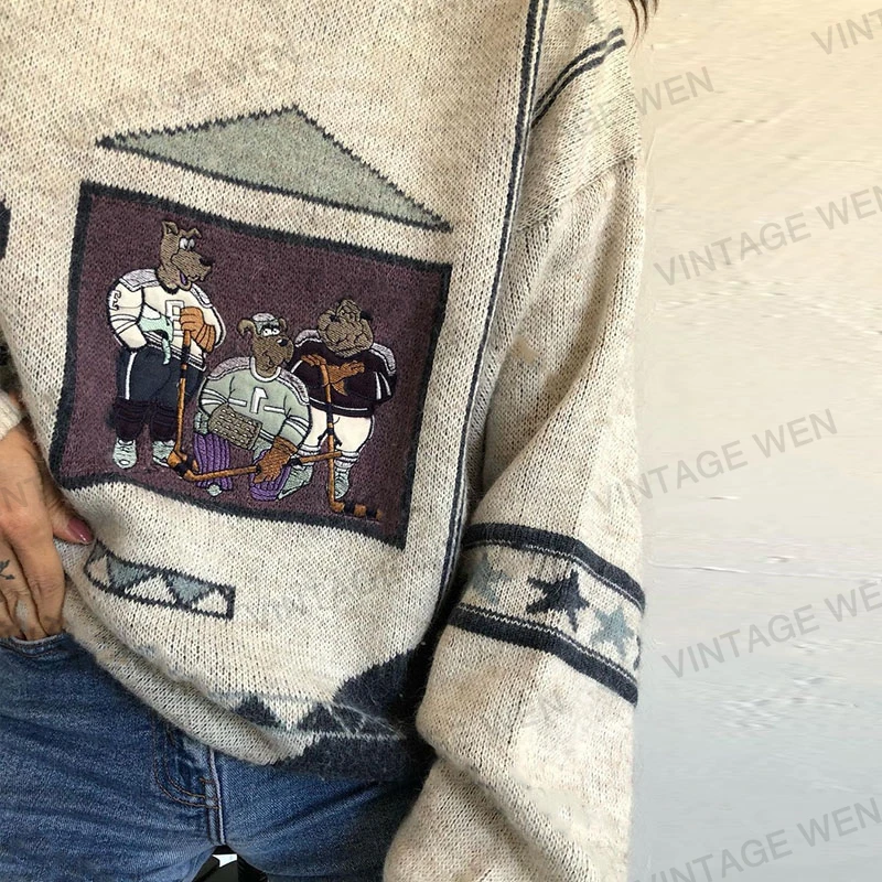 Vintage Floral Gray Jacquard Embroidered Knitwear Trendy Ins Women 'S Autumn And Winter Personalized Sweater