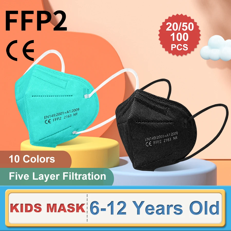 

6-12Years CE Mascarilla FFP2 Mask Kids KN95 Mascarillas Fpp2 Niños Homologadas 5Ply Resuable Children Face Masks fpp2 Mascherine