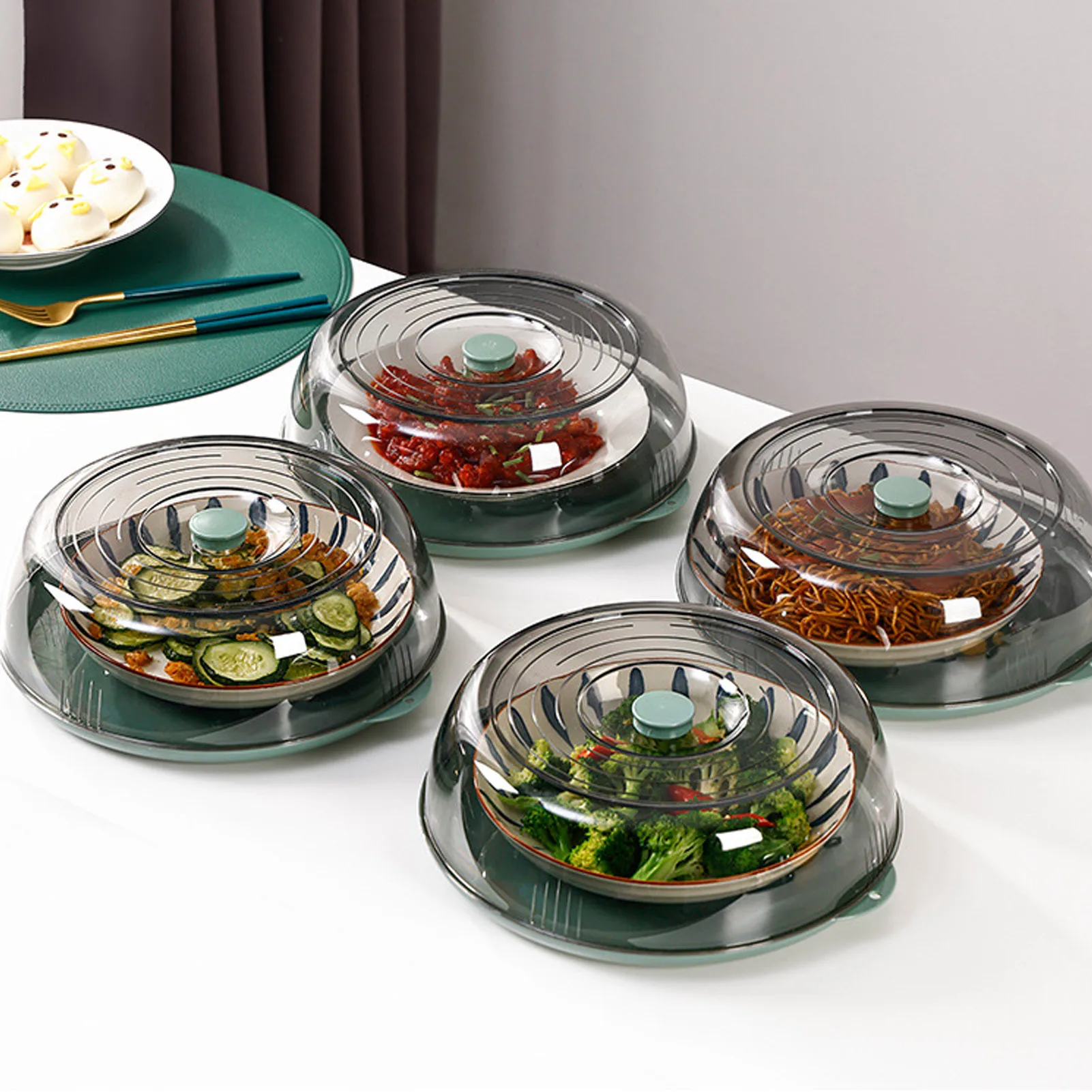 

4Pcs Food Cover Reusable Round Anti Splatter Plate Covers Storing Leftovers Dust-proof Insect Proofmulti-layer Meal Table Cover