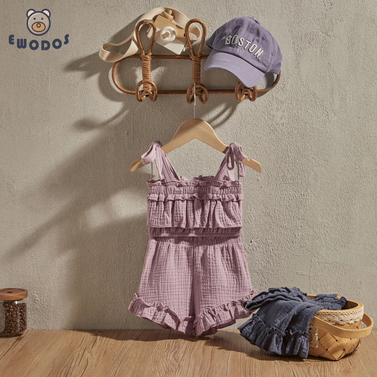 

EWODOS Toddler Baby Kids Girls Summer Clothes Outfits Short Sets Tie-Up Straps Ruffles Sleeveless Sling Tank Tops and Shorts