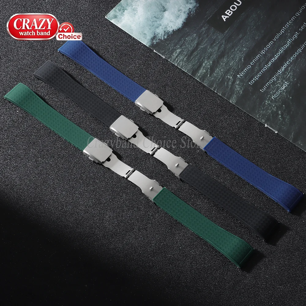 Universal Quick Release Silicone Watch Strap - Green, Blue, and Black 20mm/22mm