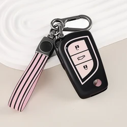 Premium Car Key Case Cover with Sleek TPU Keychain - Durable Protective Shell (Pink black)