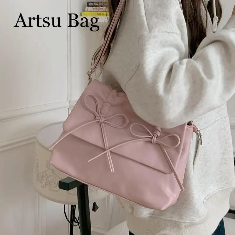 Sweet Bow Bag for Women 2024 New Fashion Trendy Shoulder Crossbody Bag Girls Large Capacity Commuter Student Tote Bag