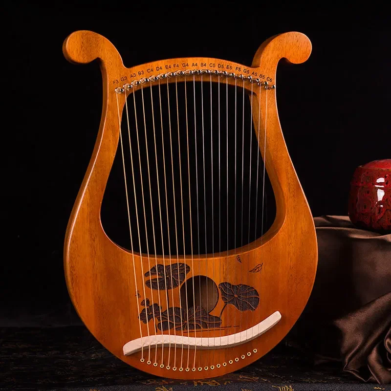 19 String Lyre Mahogany Harp Portable Music Instrument With Tuning Wrench Spare String For Beginner Outer Space Lotus Wild Goose
