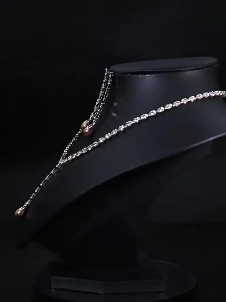 Ожерелье с кубическим цирконием комплект серег для свадьбы жемчуг CZ капля воды