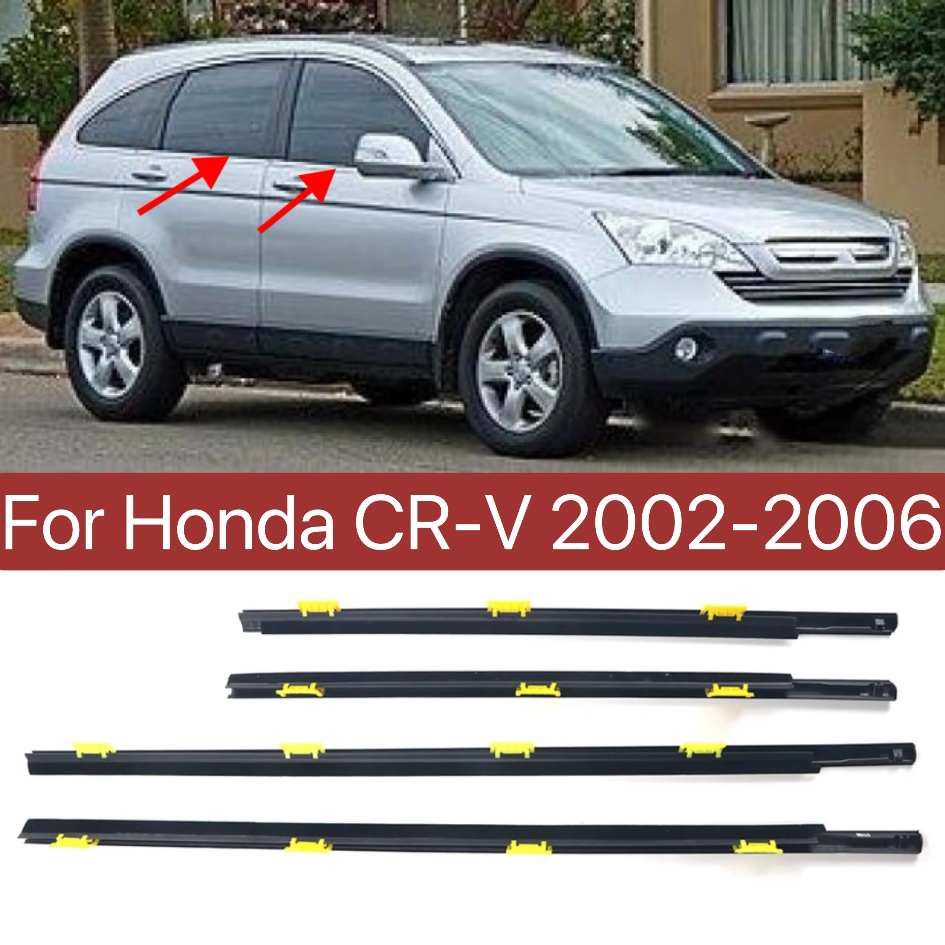 

4PCS Car Outer Windows Rubber Weatherstrip Waterproof Pressure Strip Sealing Belt Moulding Trim For Honda CR-V CRV 2002-2006