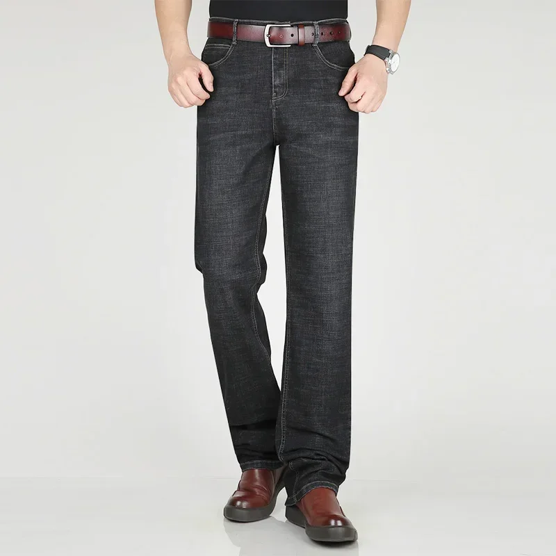 Summer Thin Tall Men Slim Fit 118CM Long High Waist Black Oversized Stretched 130KG Trousers Plus Size 46 44 42 Denim Pants 3