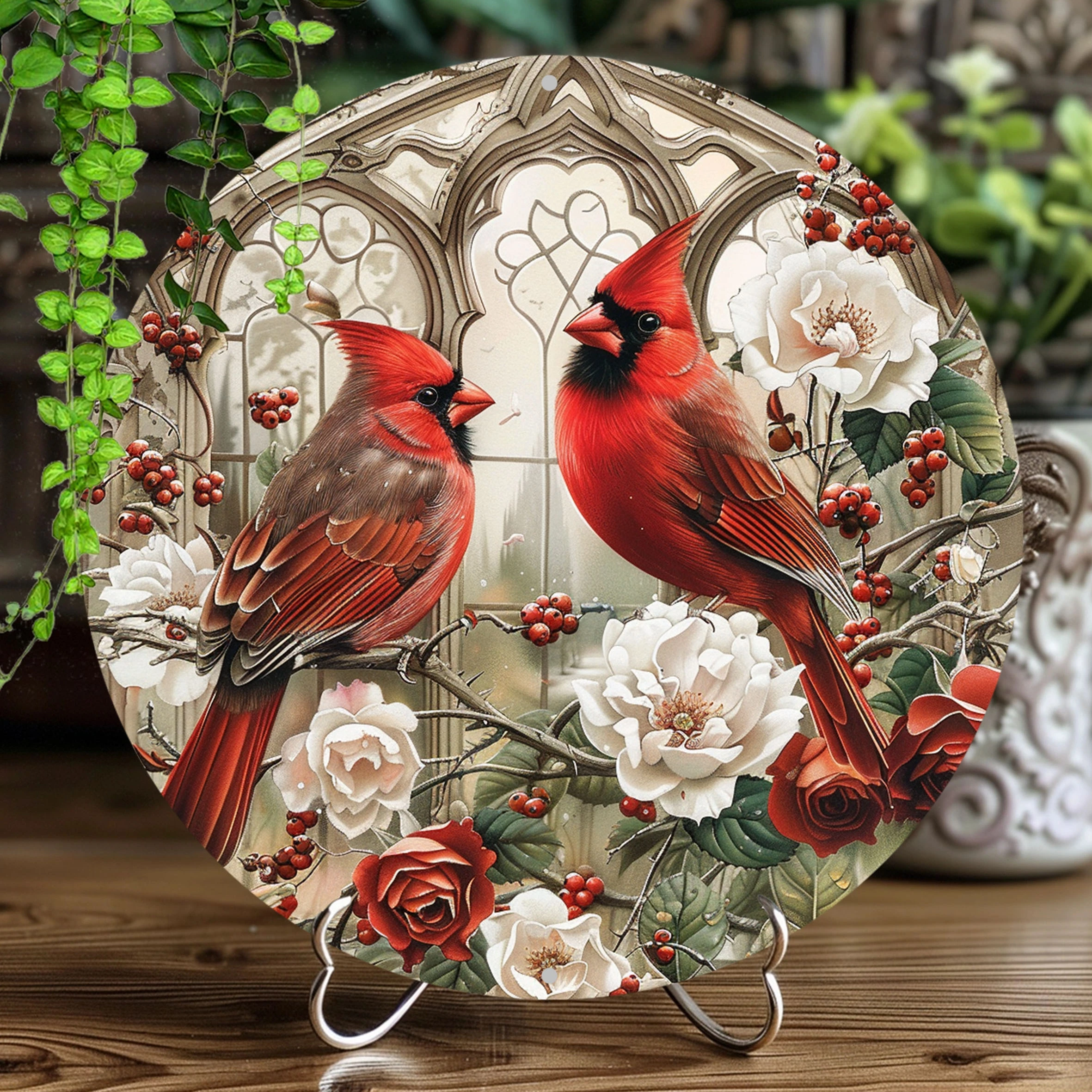 20,3 cm runder Vintage-Vogel-Holzanhänger, flacher Farbdruck, 2D-Wanddekoration für Zuhause, Bauernhof, Garten, verheißungsvoller Vogel, Foto-Requisiten, Geschenke – Detail 24