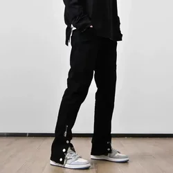 Y2k Men’s Jeans Black Color Hip Hop Techwear Men Pants Slim Fit Joggers Fashion Button Zipper Casual  Streetwear Pants for Men