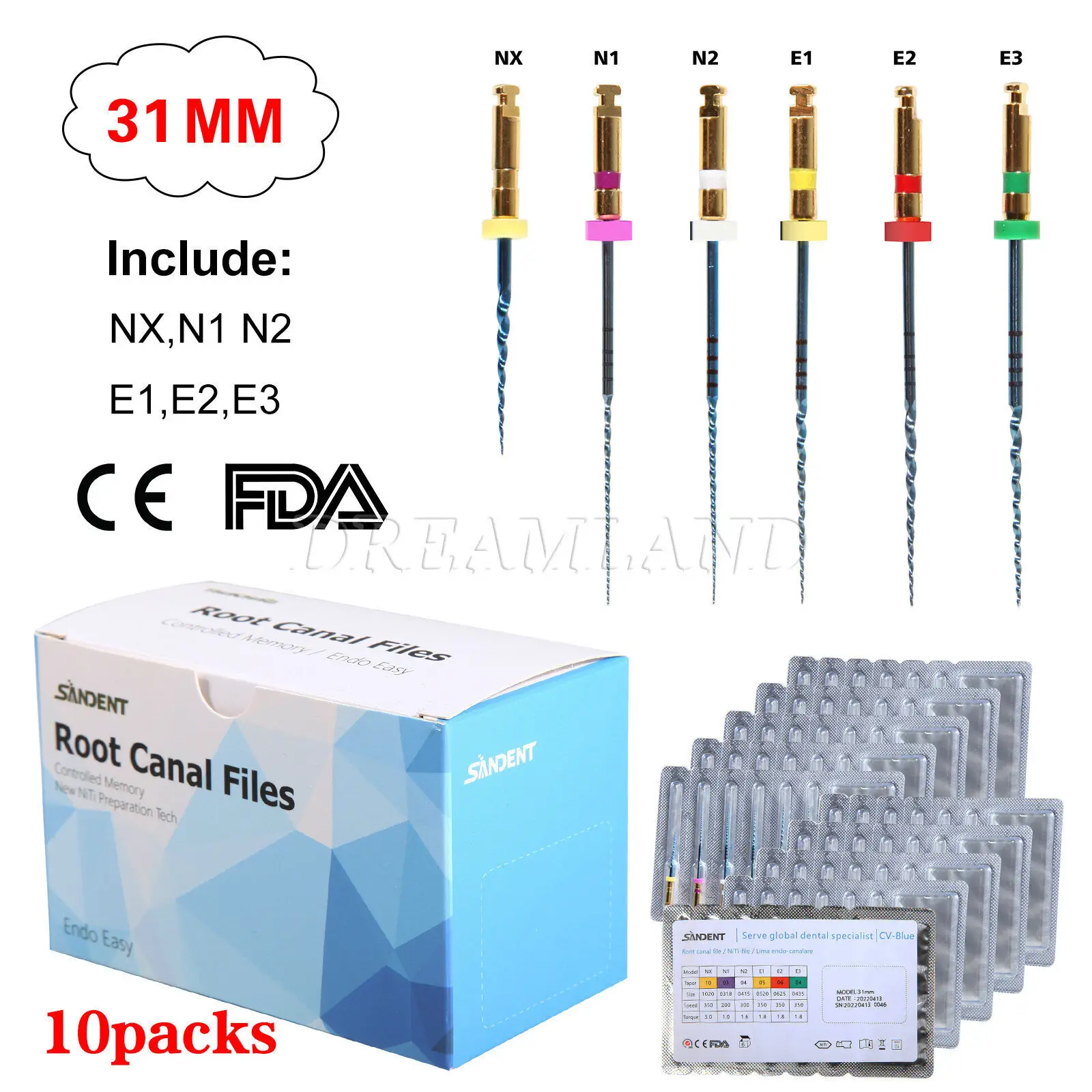 

1-10Packs SANDENT Dental NiTi Super Files Rotary Tip Endodontic Endo Motor Root Canal 31MM Flexible