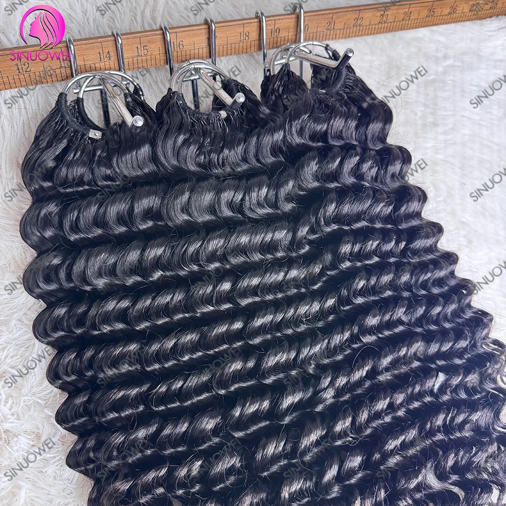 12A Deep Wave Feather Crochet Hair Double Drawn 100% Human Hair Pre-Separated Crochet Feather Hair Extensions For Braiding 5