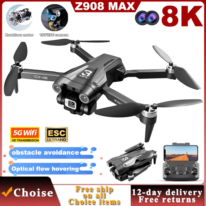 Drone Z908 PRO/MAX 8K Brushless GPS WiFi FPV avec Double Caméra et Évitement d'Obstacles