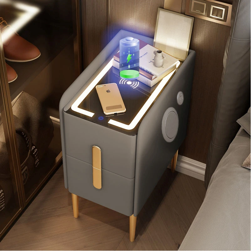 Ultra Narrow Smart Bedside Table Modern Style Wireless Charging Bluetooth Nightstands Multi